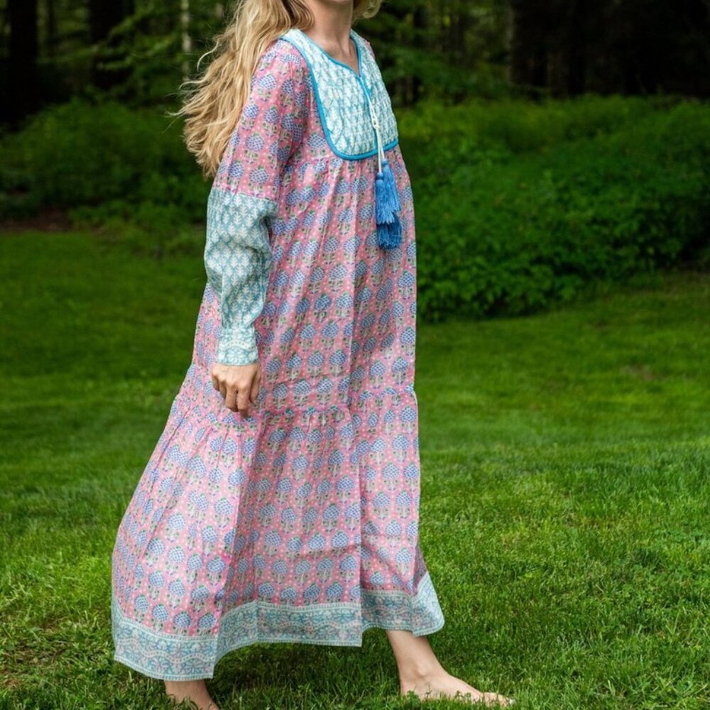 SZ Blockprint Jodhpur Dress in Eva Pink Pineapple Print - NWT
